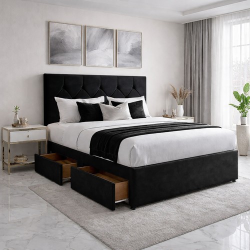 Grey plush velvet bed - plush, frame