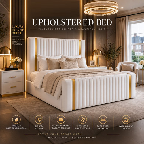 Upholstered bed frame - upholstered, gold