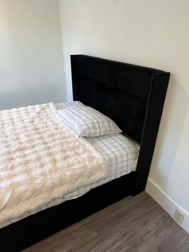 Black upholstered double bed - black,
