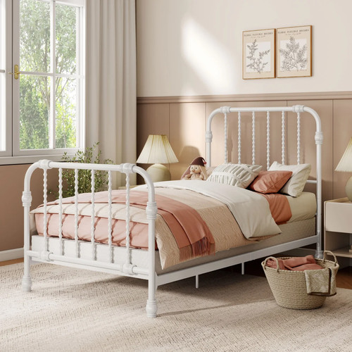White steel twin panel bed - twin,